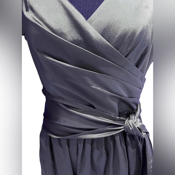 Navy Ruched Taffeta High-Low Gown - Picture 7 of 9